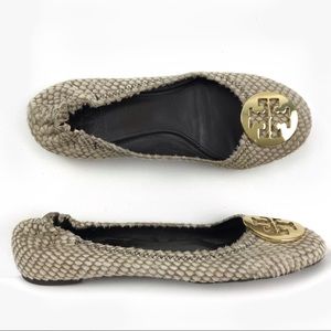 Tory Burch Cale Hair Snake Skin Reva Flats 7.5 M